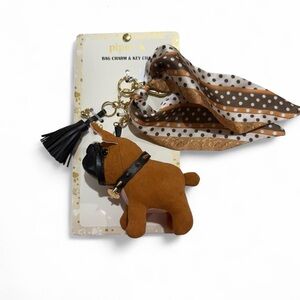 NWT Piper K  French Bulldog Dog Bag Charm & Key Chain Pardon My French